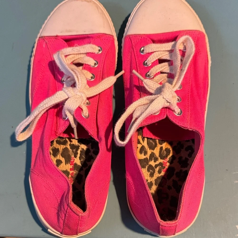 Pink Canvas Sneakers with White Laces - Picture 1 of 6